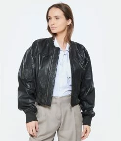 RAIINE Veste Bomber Aames Cuir Noir -Majestic Filatures shop raiin look20230131 89