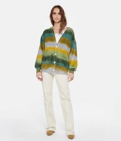 RAQUEL ALLEGRA Cardigan Jackie Rayures Vert -Majestic Filatures shop raque look20221222 245