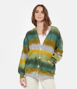 RAQUEL ALLEGRA Cardigan Jackie Rayures Vert -Majestic Filatures shop raque look20221222 246