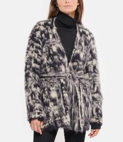 ROBERTO COLLINA Cardigan Ceinturé Laine Imprimé Navy -Majestic Filatures shop rcoll look20220817 153