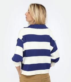 ROBERTO COLLINA Polo Rayures Coton Écru Marine -Majestic Filatures shop rcoll look20230117 389