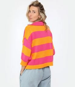 ROBERTO COLLINA Polo Rayures Coton Fuschia Orange -Majestic Filatures shop rcoll look20230117 457