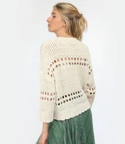 ROBERTO COLLINA Pull Crochet Coton Bio Écru -Majestic Filatures shop rcoll look20230117 516