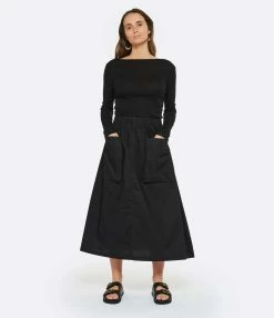 ROBERTO COLLINA Jupe Mi Longue Noir Poches -Majestic Filatures shop rcoll look20230118 216