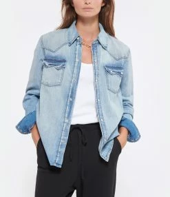 RE/DONE Chemise 50s Sawtooth Western Denim Heritage Light -Majestic Filatures shop redon look20220831 327