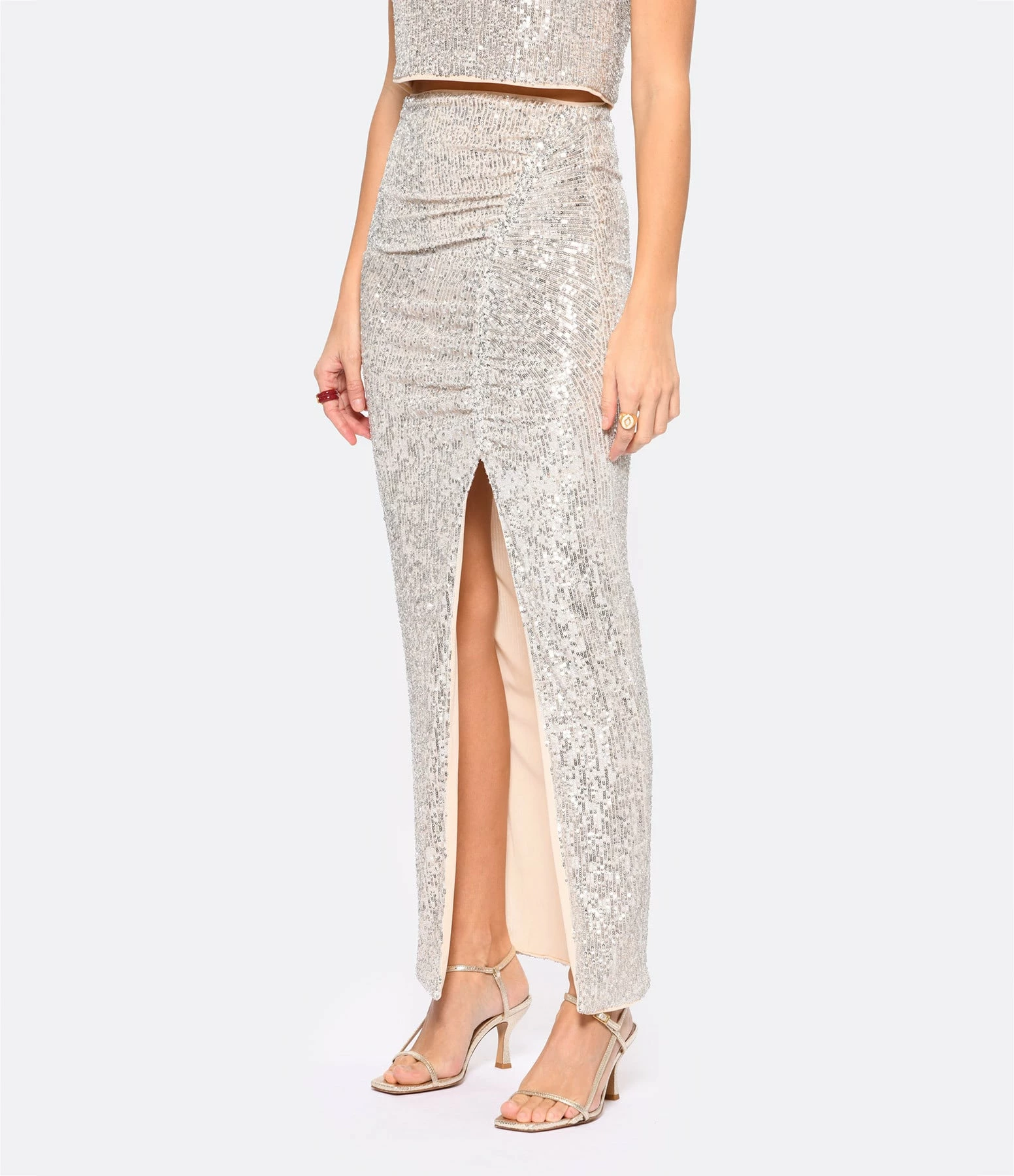 SELF PORTRAIT Jupe Maxi Sequins Argenté 4 SELF PORTRAIT Jupe Maxi Sequins Argenté – Image 4