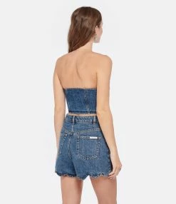 SELF PORTRAIT Top Court Bustier Denim Bleu -Majestic Filatures shop selfp look20221222 22