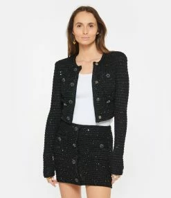 SELF PORTRAIT Veste Sequins Noir -Majestic Filatures shop selfp look20230118 123