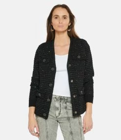 SELF PORTRAIT Cardigan Sequins Noir -Majestic Filatures shop selfp look20230118 337