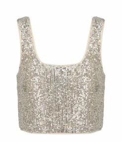 SELF PORTRAIT Top Sequins Argenté