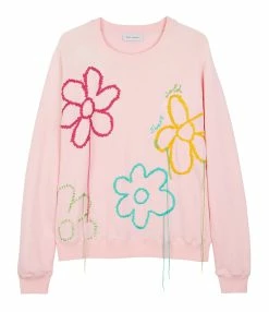 MIRA MIKATI Pull Raglan Broderie Coton Biologique Rose