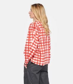 Tara Jarmon Blouse Carreaux Coton Rouge -Majestic Filatures shop taraj look20230207 568