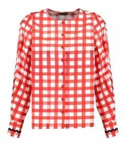 Tara Jarmon Blouse Carreaux Coton Rouge