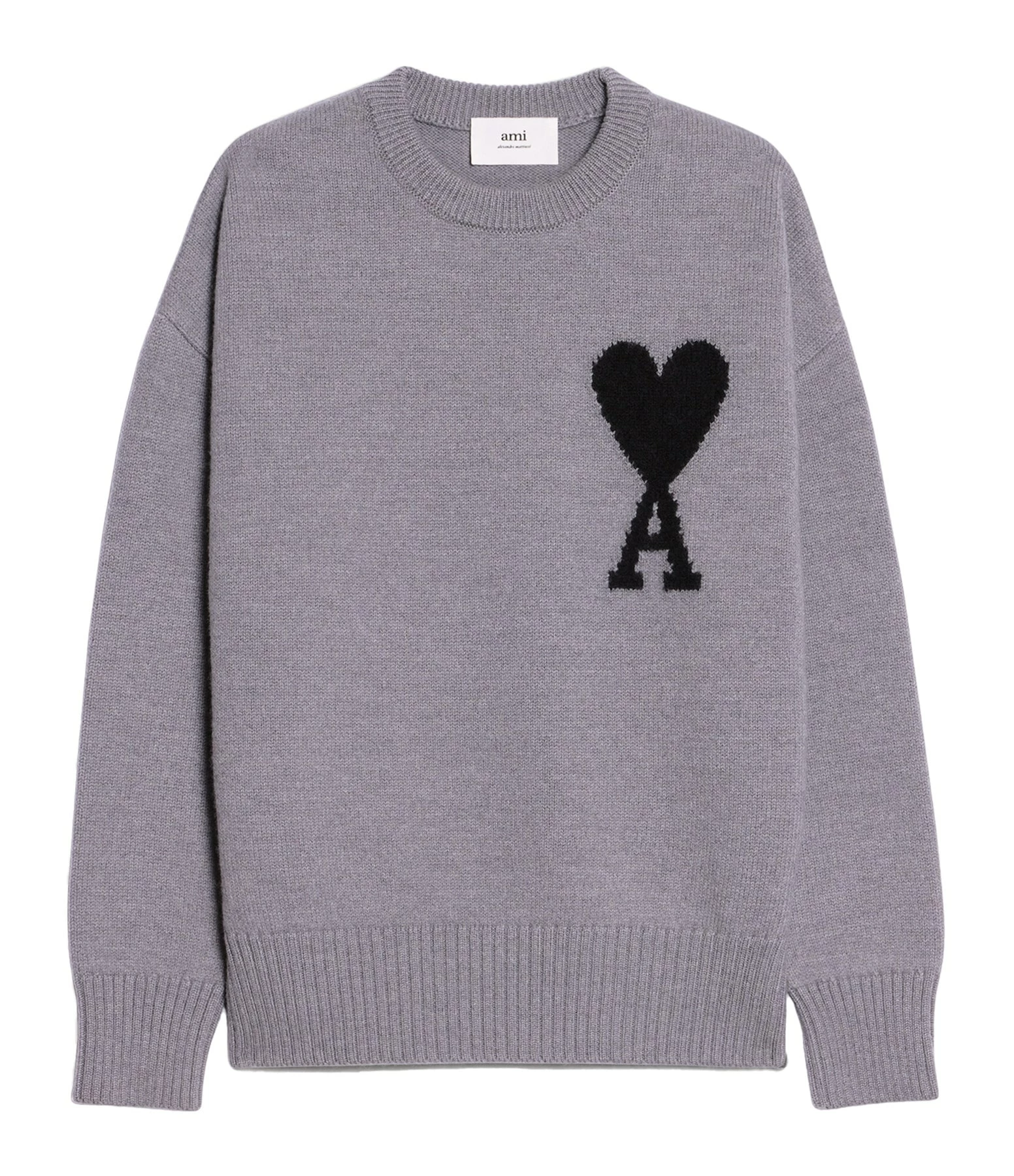 AMI Paris Pull Unisexe Oversize Ami De Cœur Col Rond Laine Gris Noir 1 AMI Paris Pull Unisexe Oversize Ami De Cœur Col Rond Laine Gris Noir