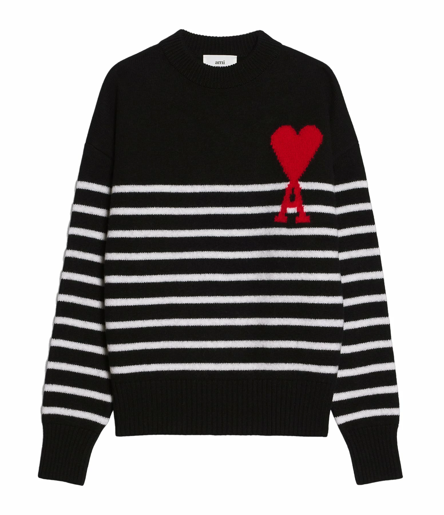AMI Paris Pull Marinière Unisexe Ami De Cœur Laine Noir Blanc Rouge 1 AMI Paris Pull Marinière Unisexe Ami De Cœur Laine Noir Blanc Rouge