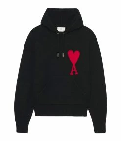 Majestic Filatures shop 2 AMI Paris Pull Hoodie Unisexe Ami De Cœur Laine Noir Rouge