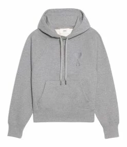 AMI Paris Sweatshirt Hoodie Unisexe Ami De Cœur Coton Bio Gris Chiné