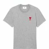 AMI Paris Tee-shirt Unisexe Ami De Cœur Coton Biologique Gris Chiné Rouge