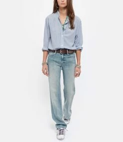 Vanessa Bruno Chemise Lidiane Coton Rayures Bleu -Majestic Filatures shop vbrun look20201223 83