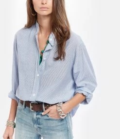Vanessa Bruno Chemise Lidiane Coton Rayures Bleu -Majestic Filatures shop vbrun look20201223 86