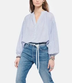 Vanessa Bruno Blouse Nipoa Coton Rayures Bleu -Majestic Filatures shop vbrun look20220126 189