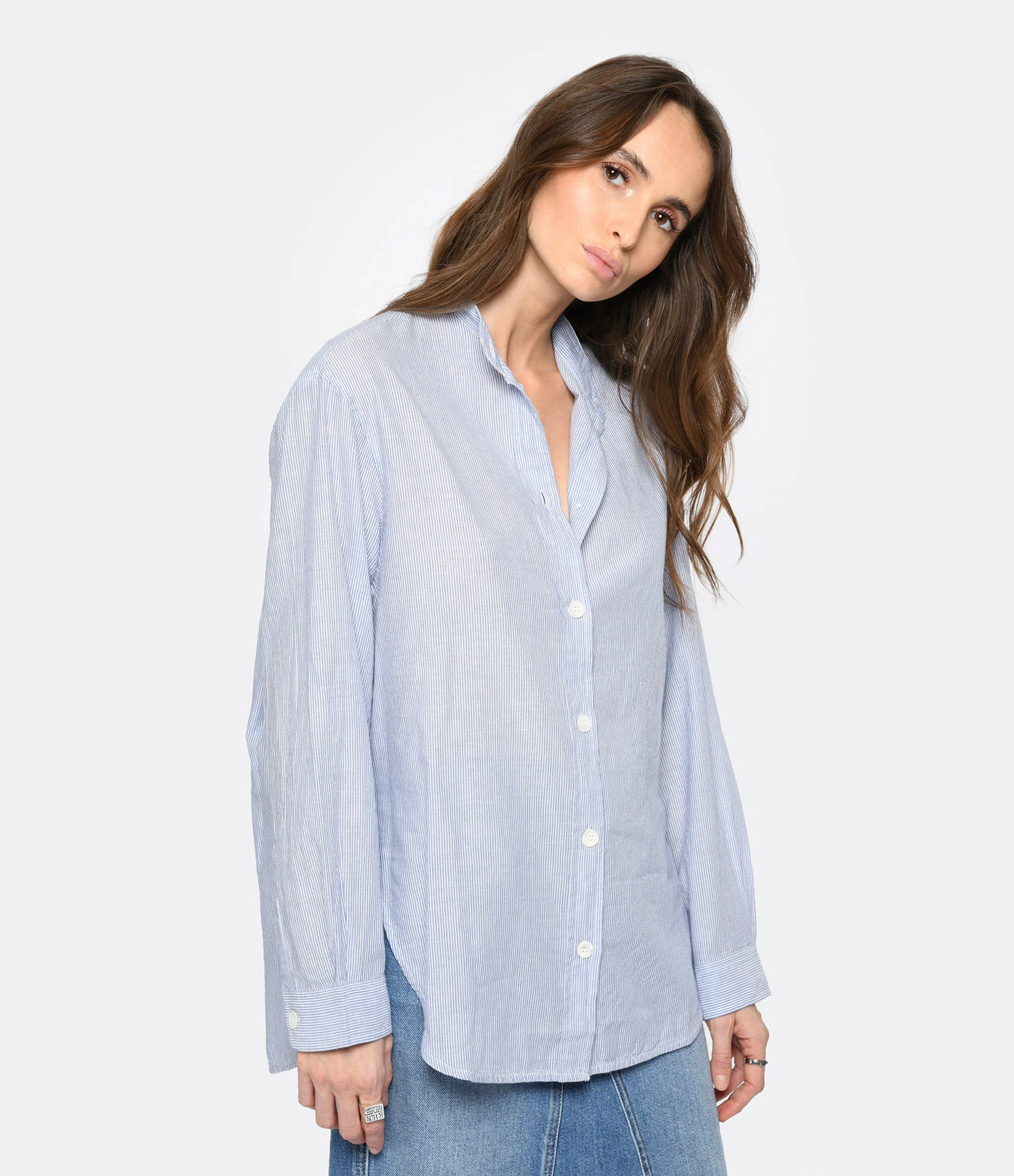 Vanessa Bruno Chemise Lidiane Coton Blanc Bleu 3 Vanessa Bruno Chemise Lidiane Coton Blanc Bleu – Image 3