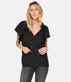 Vanessa Bruno Blouse Ava Coton Noir -Majestic Filatures shop vbrun look20230111 642