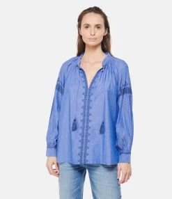 Vanessa Bruno Chemise Anita Coton Bleu -Majestic Filatures shop vbrun look20230131 386