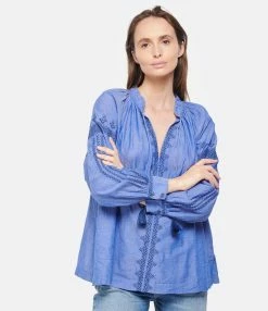 Vanessa Bruno Chemise Anita Coton Bleu -Majestic Filatures shop vbrun look20230131 395