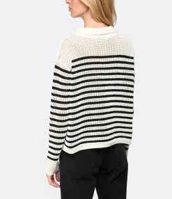 Vanessa Bruno Pull Angélique Coton Écru Noir -Majestic Filatures shop vbrun look20230214 288