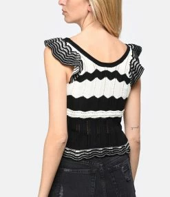 Vanessa Bruno Top Augustina Coton Écru Noir -Majestic Filatures shop vbrun look20230214 320