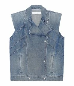 IRO Veste Sans Manches Beverly Coton Denim Stone Blue