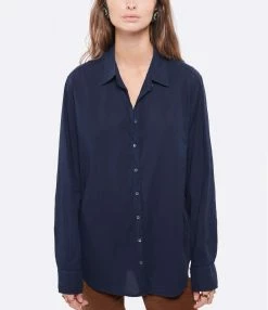 XIRENA Chemise Beau Coton Bleu Navy -Majestic Filatures shop xiren look20211012 45