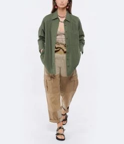 XIRENA Chemise Travis Soie Vert Olive -Majestic Filatures shop xiren look20220126 190