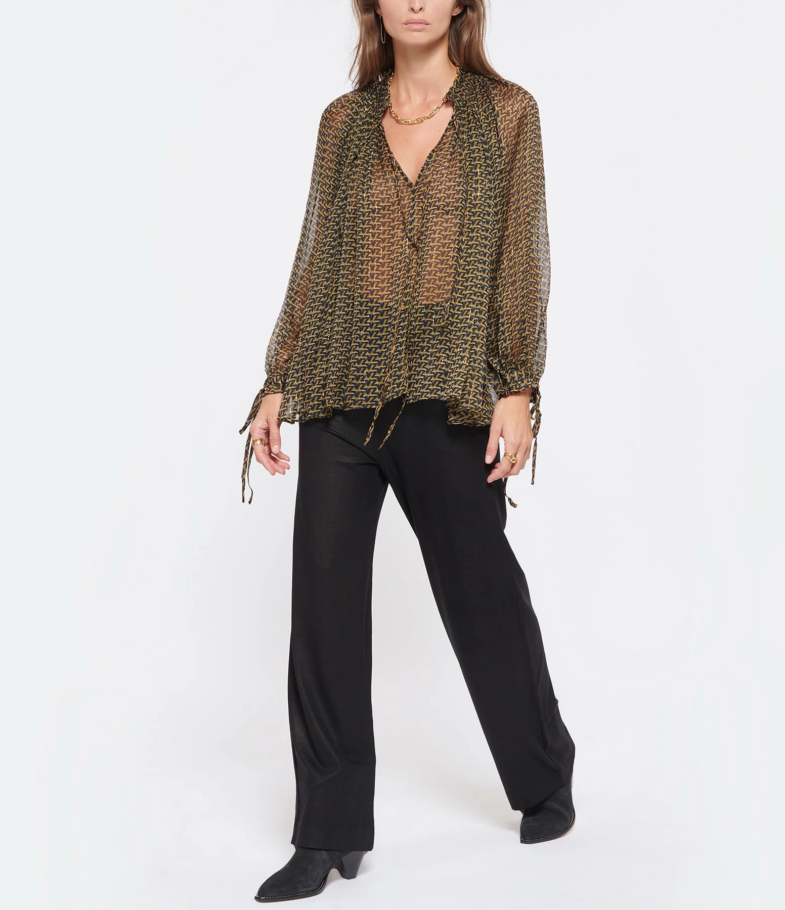 Zadig & Voltaire Blouse Tocade Mousseline Lurex Kaki 4 Zadig & Voltaire Blouse Tocade Mousseline Lurex Kaki – Image 4