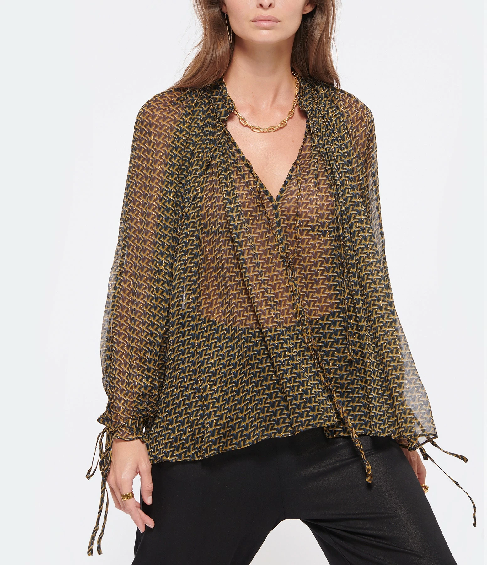 Zadig & Voltaire Blouse Tocade Mousseline Lurex Kaki 3 Zadig & Voltaire Blouse Tocade Mousseline Lurex Kaki – Image 3