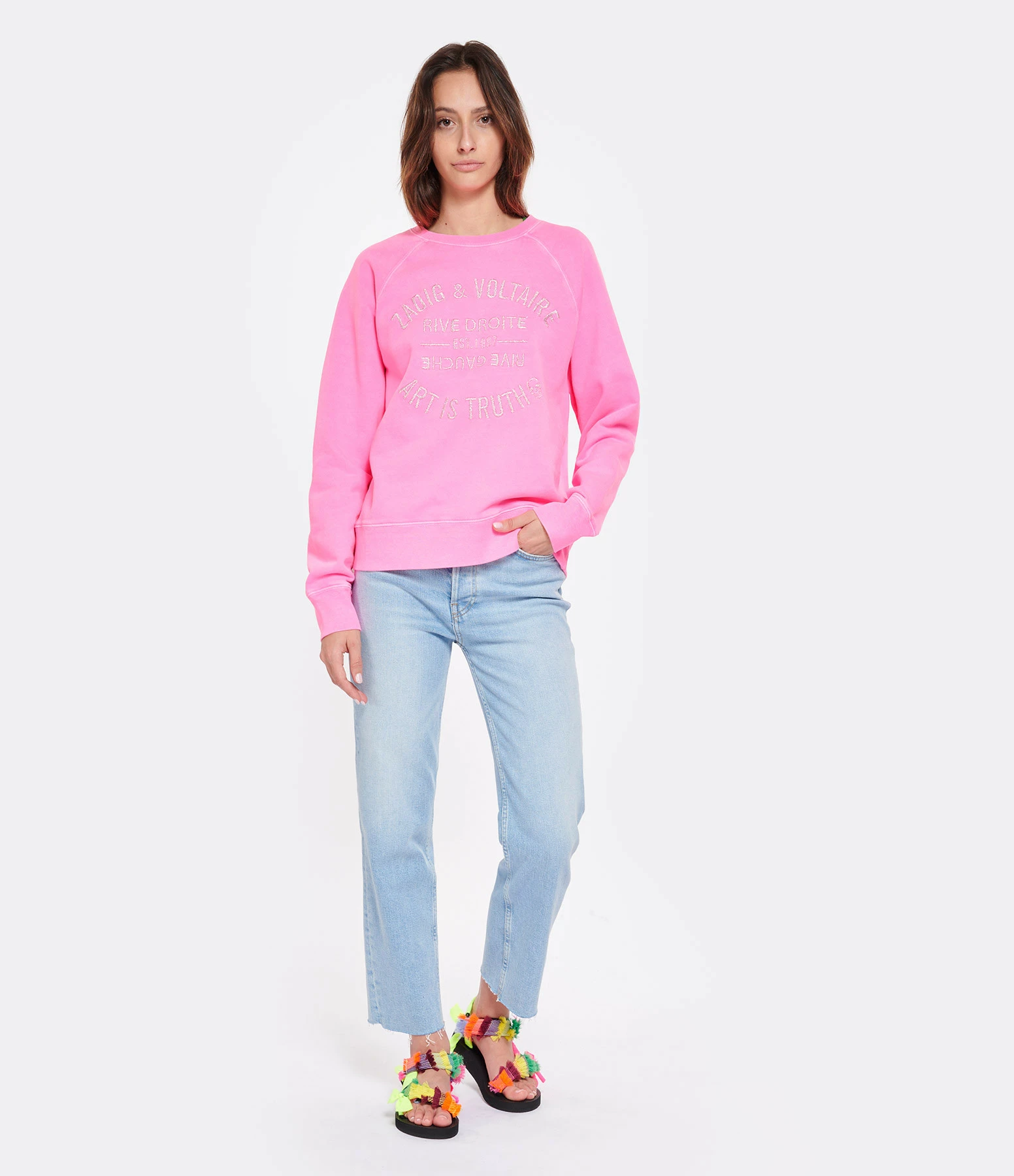 Zadig & Voltaire Sweatshirt Upper Blason Coton Rose Fluo 5 Zadig & Voltaire Sweatshirt Upper Blason Coton Rose Fluo – Image 5