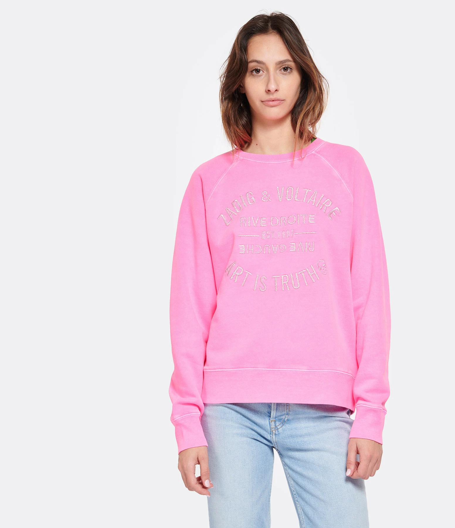 Zadig & Voltaire Sweatshirt Upper Blason Coton Rose Fluo 3 Zadig & Voltaire Sweatshirt Upper Blason Coton Rose Fluo – Image 3