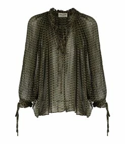 Zadig & Voltaire Blouse Tocade Mousseline Lurex Kaki