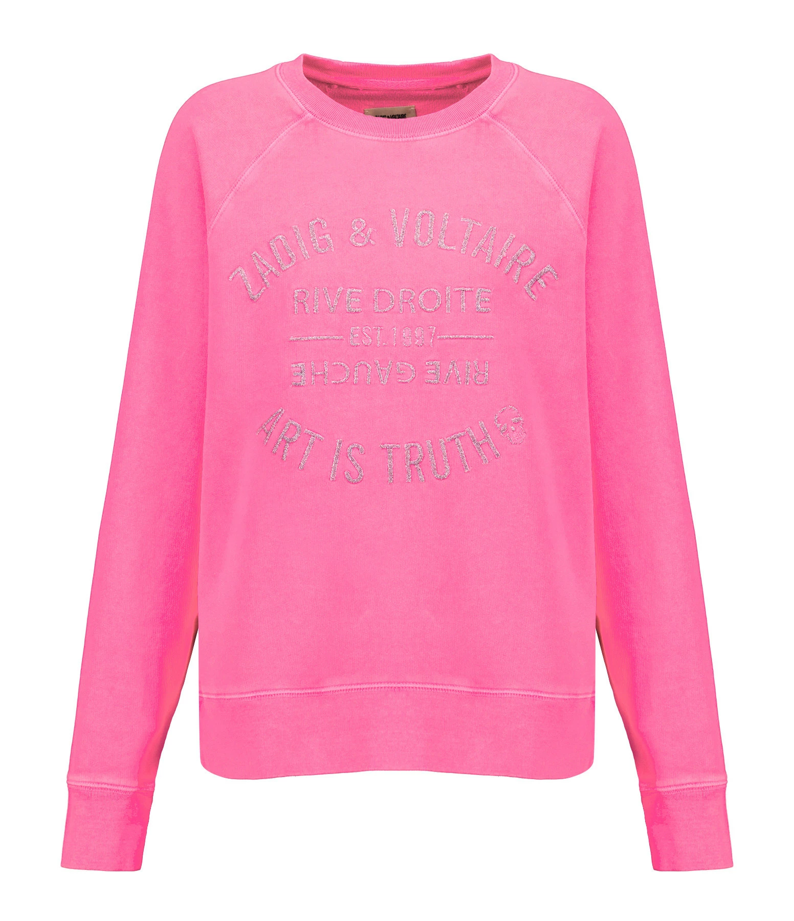 Zadig & Voltaire Sweatshirt Upper Blason Coton Rose Fluo 1 Zadig & Voltaire Sweatshirt Upper Blason Coton Rose Fluo